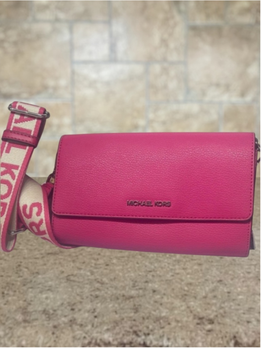 Michael Kors Large Zip Around Wallet Crossbody Bag Dragonfruit Pink
